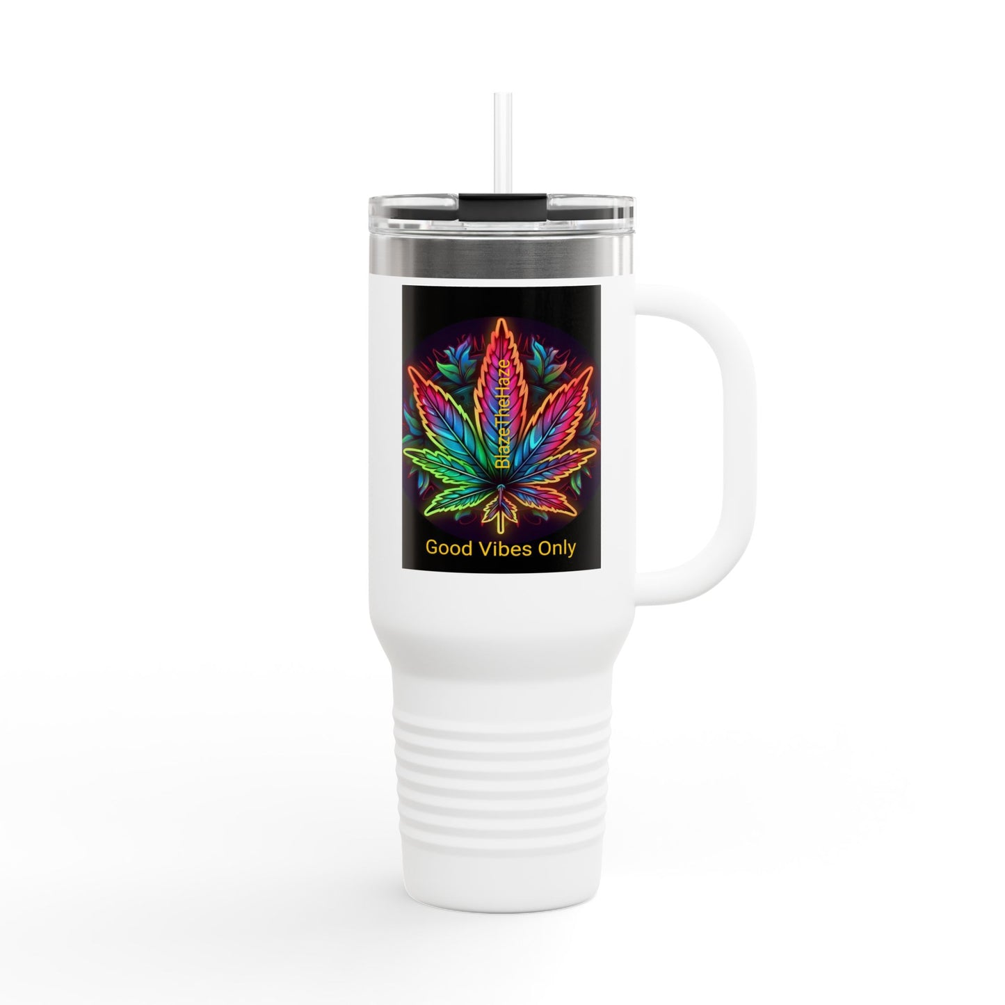 Good Vibes Only Insulated Travel Mug - 40oz Colorful Leaf Design