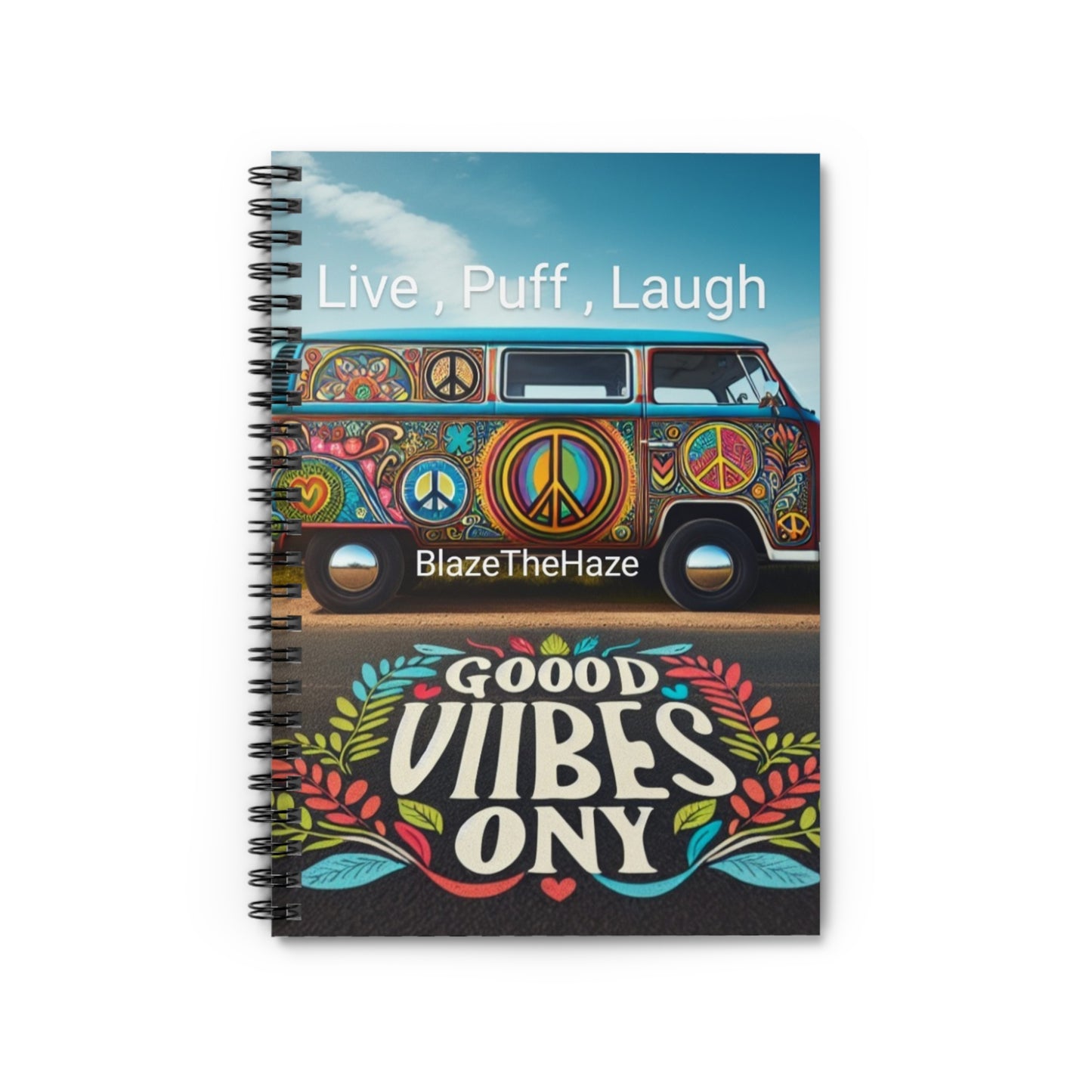 Colorful Peace Themed Spiral Notebook, Hippie Journal, Gift for Students, Creative Writing, Inspirational Stationery, Live Puff Laugh