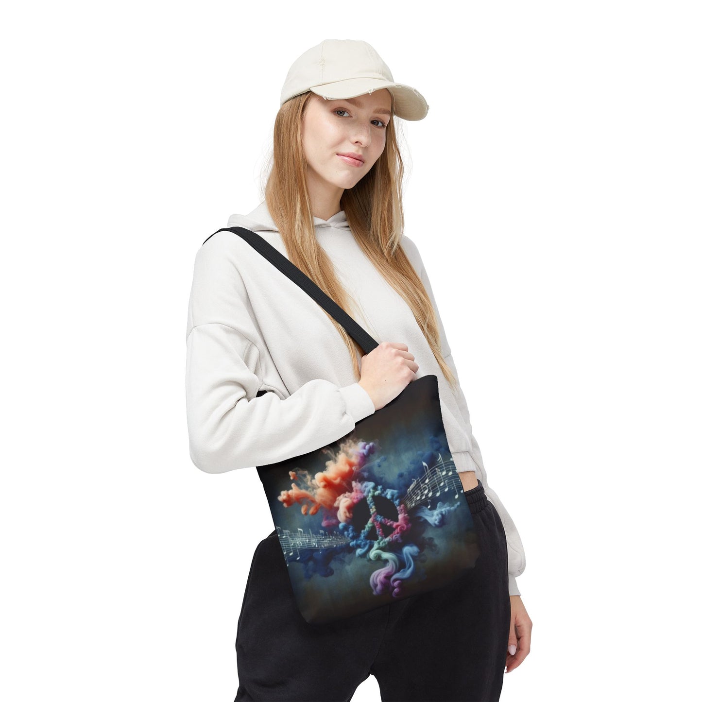 Bohemian Peace Tote Bag, Colorful Music Design, Ethnic Style, Eco-Friendly Gift, Perfect for Festivals, Shopping, Everyday Use