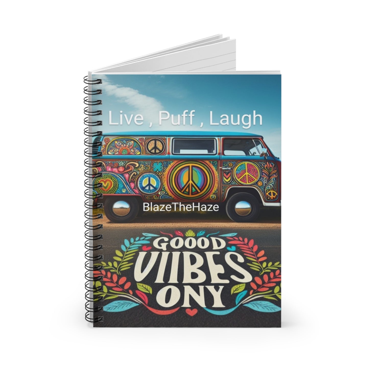 Colorful Peace Themed Spiral Notebook, Hippie Journal, Gift for Students, Creative Writing, Inspirational Stationery, Live Puff Laugh