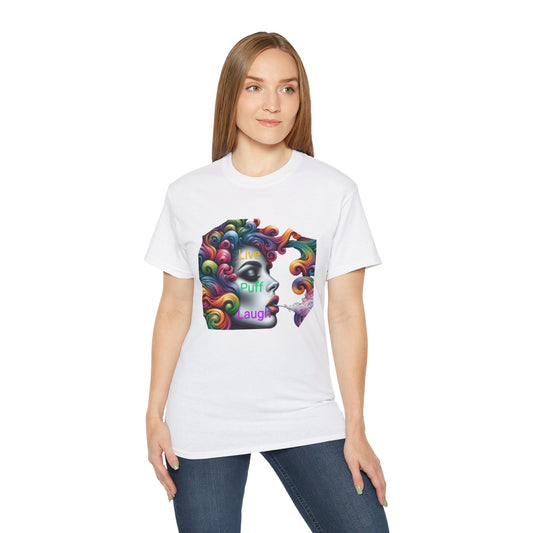 Colorful Inspirational Graphic Tee, Fun Cotton T-Shirt for Creative Souls, Unique Gift for Friends, Live Puff Laugh