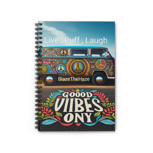 Colorful Peace Themed Spiral Notebook, Hippie Journal, Gift for Students, Creative Writing, Inspirational Stationery, Live Puff Laugh