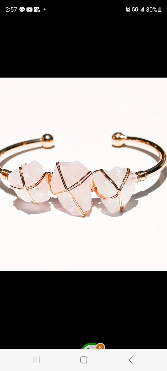 Rose Quartz Boho Style Bracelet,  Natural Stone